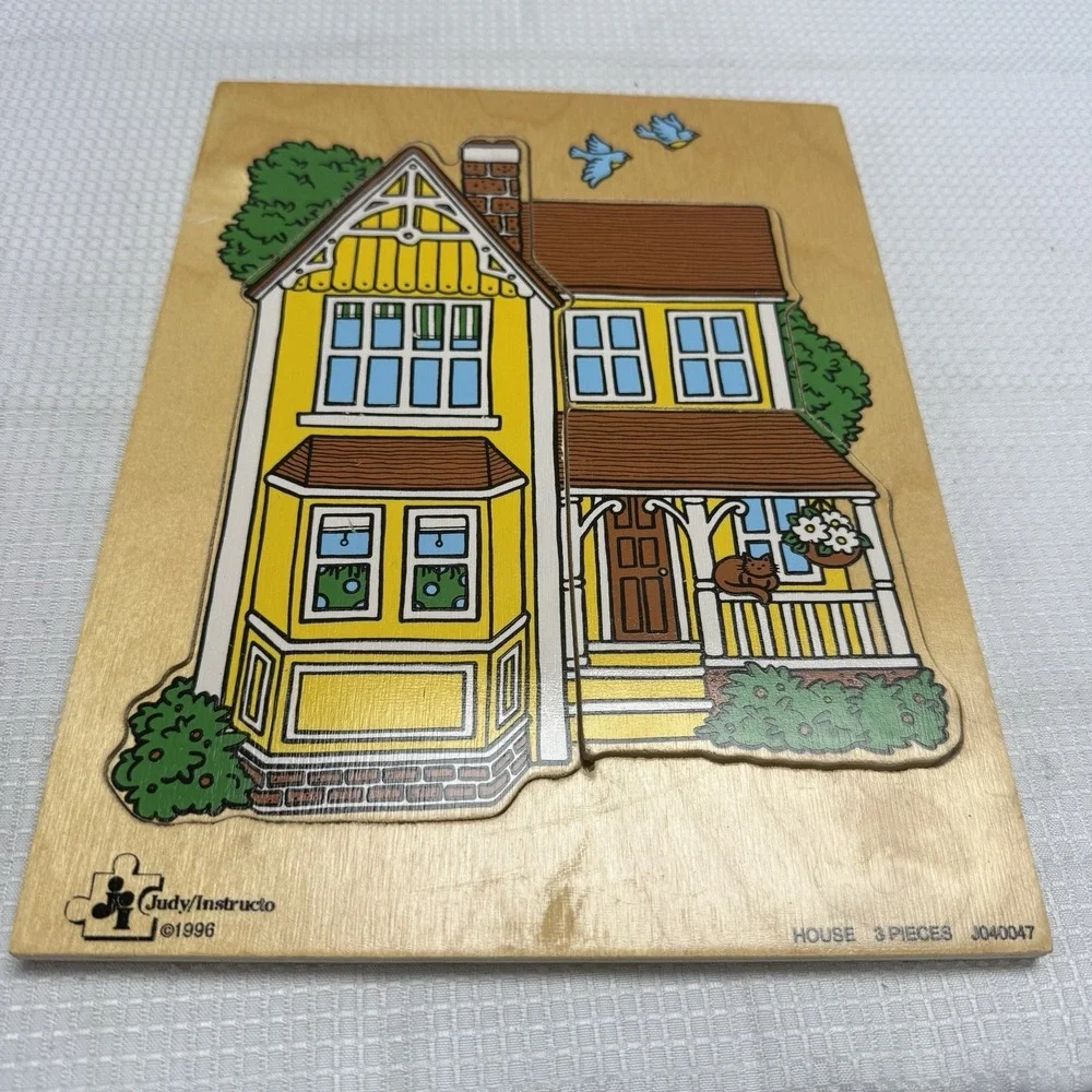 1996 Vintage Judy Instructo Yellow House Wooden Puzzle 3 Pc #J040047 Toy Game